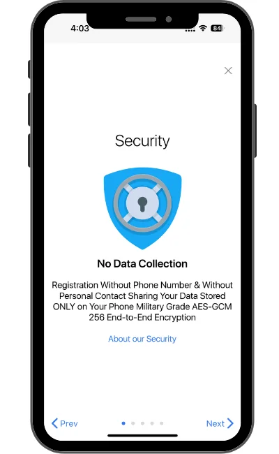 Zangi APP — No Data Collection security screen Zangi APP — No Data Collection security screen